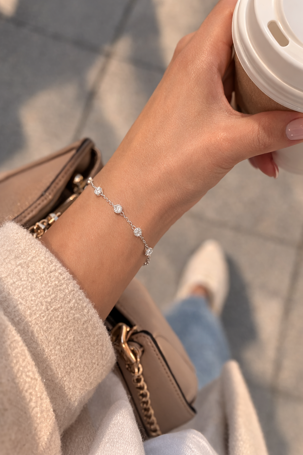 925 Sterling Silver     Moissanite Halo Adjustable Bracelet