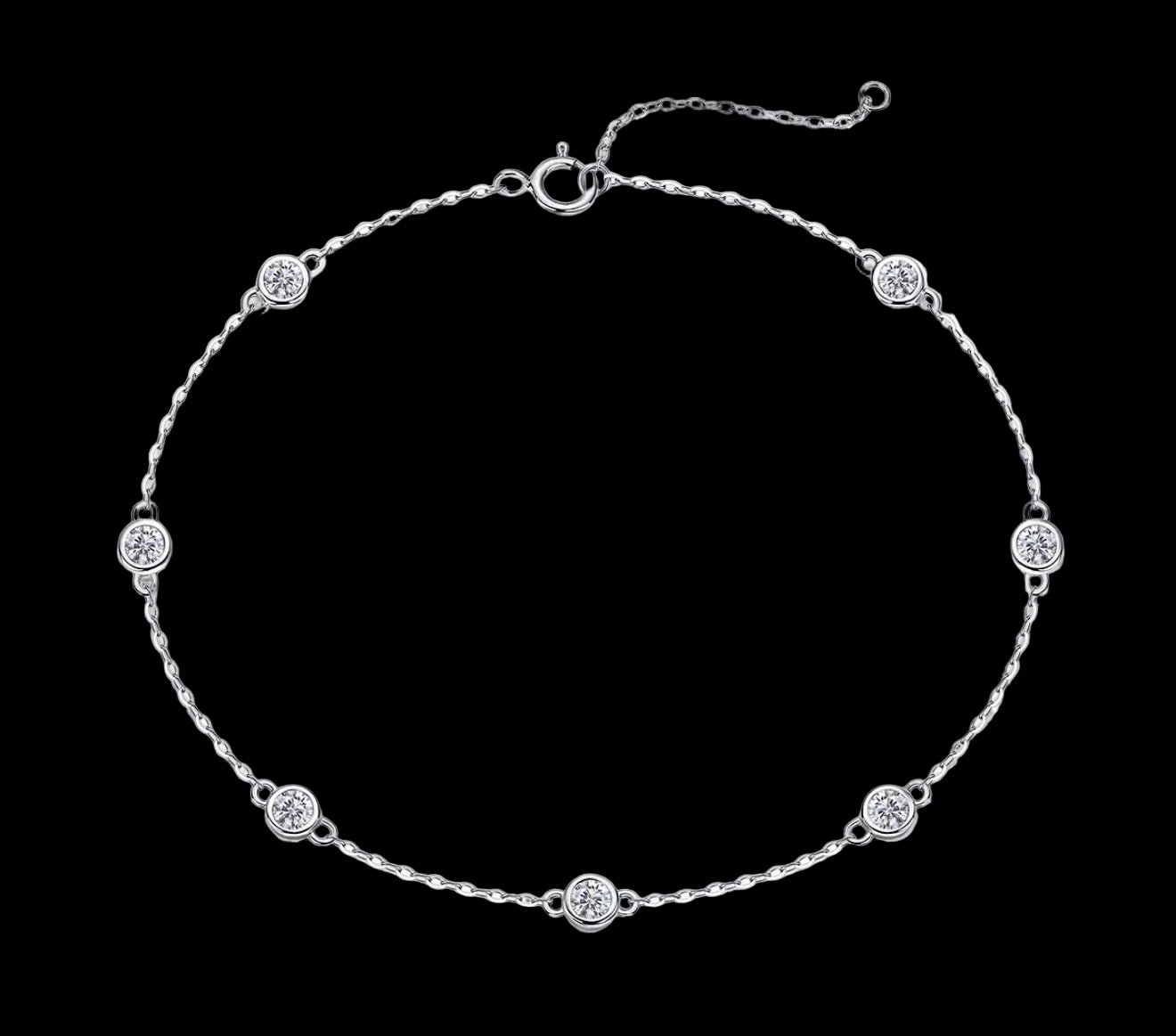925 Sterling Silver     Moissanite Halo Adjustable Bracelet
