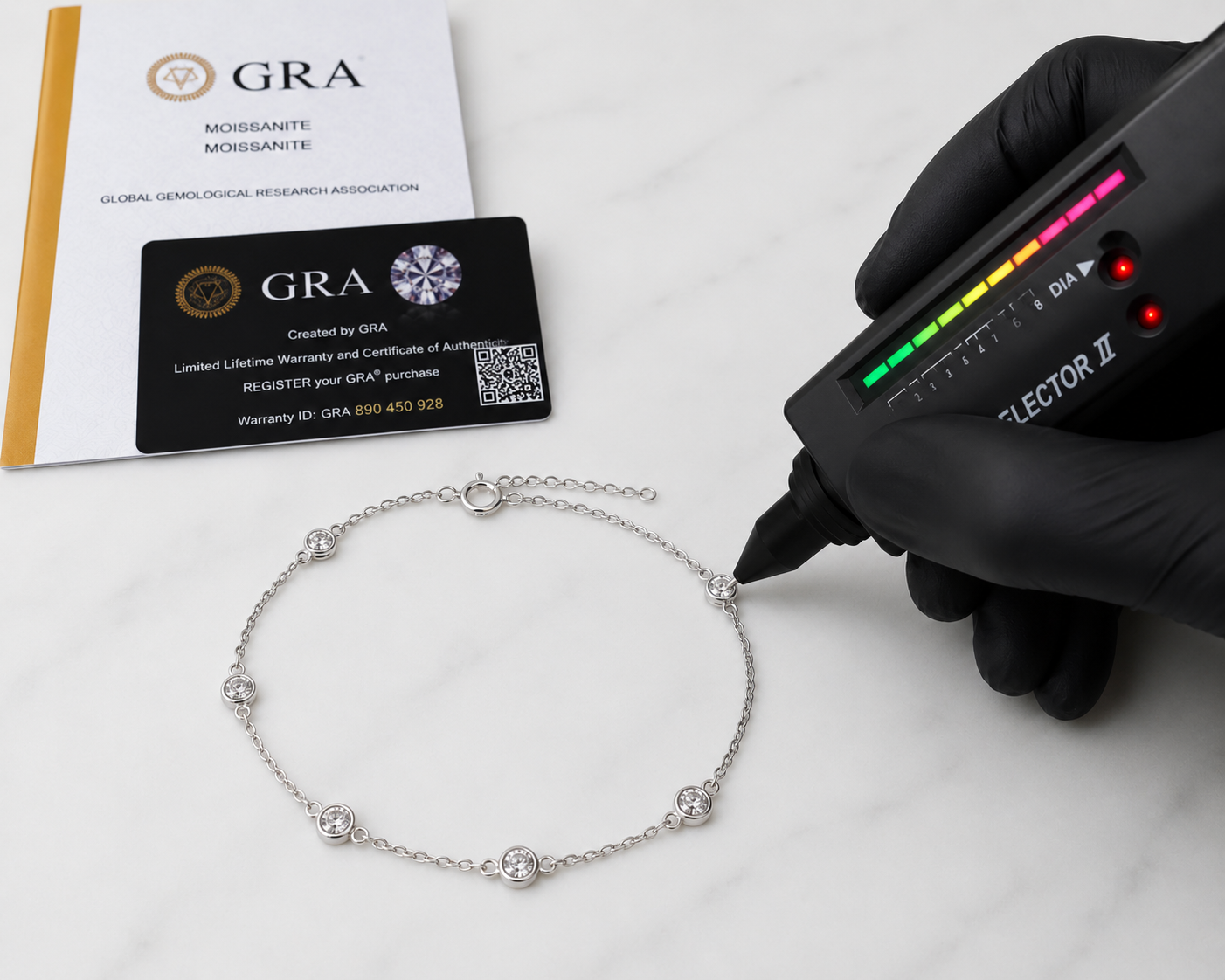 925 Sterling Silver     Moissanite Halo Adjustable Bracelet