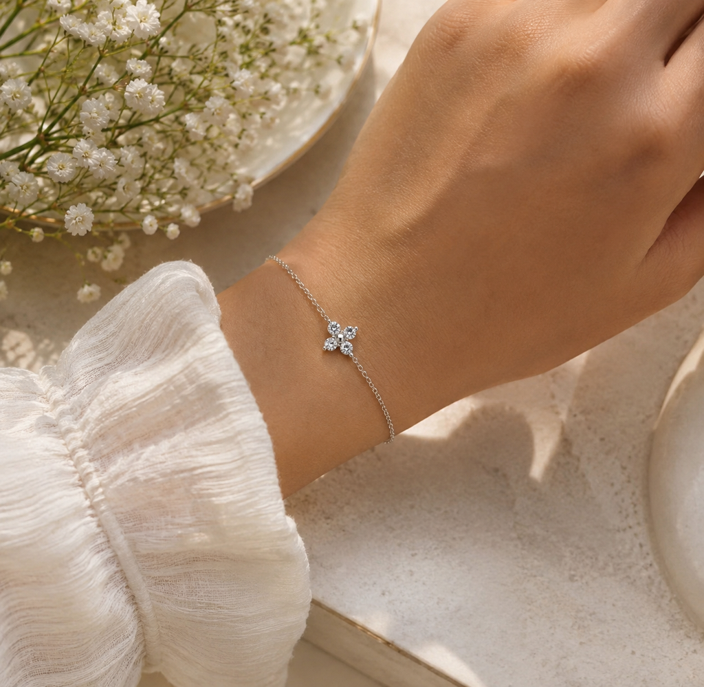 Adjustable Moissanite Clover Bracelet | 925 Sterling Silver