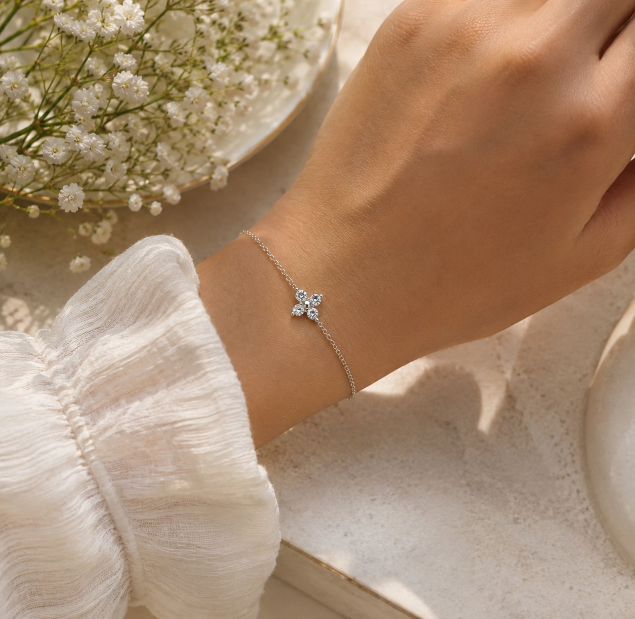 Adjustable Moissanite Clover Bracelet | 925 Sterling Silver